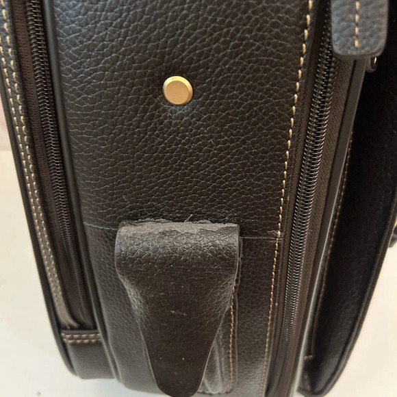 ! Brooks Brothers Genuine Pebbled Leather Trolley Travel Bag Brown And G… - Picture 11 of 11